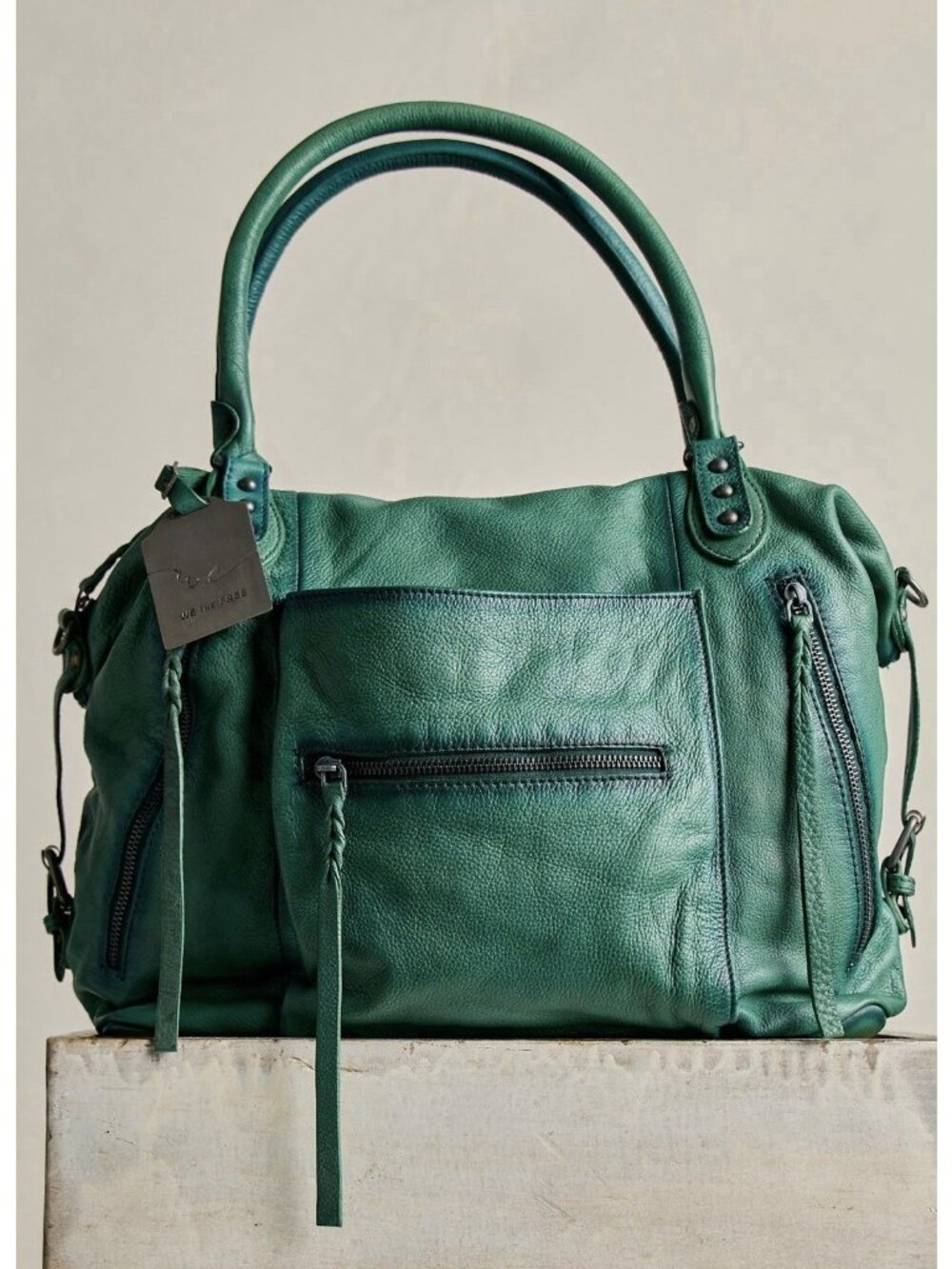 Free People We The Free Emerson Tote Bag Wash Greenery Leather NWT